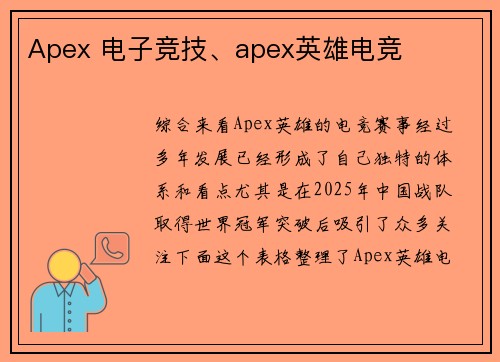 Apex 电子竞技、apex英雄电竞