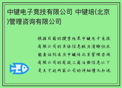 中键电子竞技有限公司 中键培(北京)管理咨询有限公司